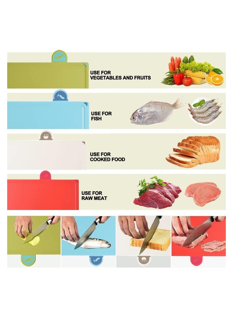 Arabest Cutting Boards 4pcs Chopping Board Kit with Drainage Holder Stand & Easy Gripped Handle, Thick Color Marked Cutting Boards Non-slip Durable Kitchen Food Cutting Mats Set for Meat Fruit Vegetable Fish  - Image 5