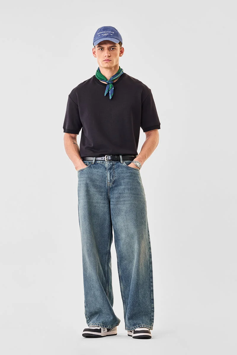 SNITCH Dark Blue Solid Loose Fit Casual Jeans