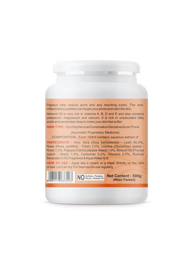 KAZIMA Aloe Papaya Gel With Pure Aloe Vera Papaya & Vitamin C E For Face Skin & Hair Antiaging Moisturizing Skin Lightening Acne Scars Wrinkles Sunburn & Dark Circles (500 Gram)  - Image 3