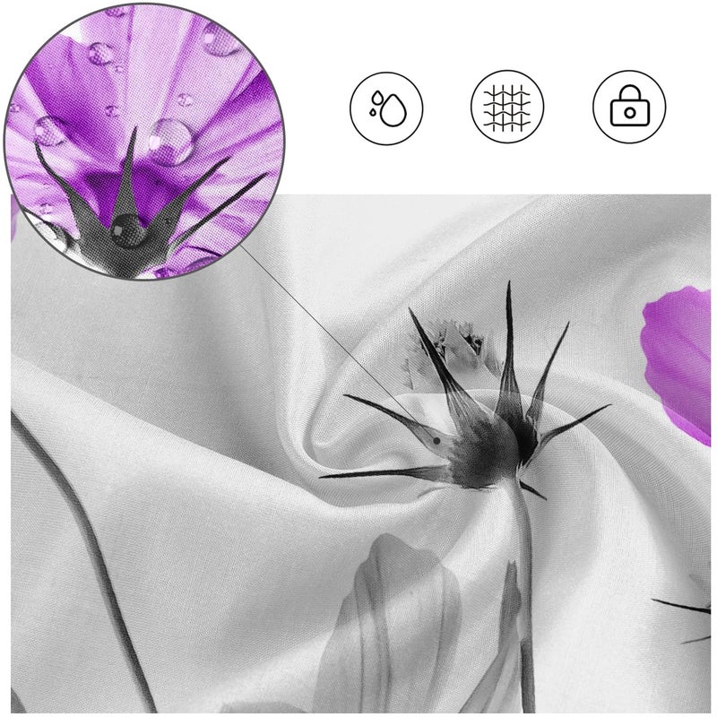 Kikiry Purple Flower Shower Curtain 60''W x 72''L Gray White Daisy Floral Ink Painting Grey Botanical Simple Elegance Bathroom Curtains Polyester Fabric 12 Pack Plastic Hooks - Image 2