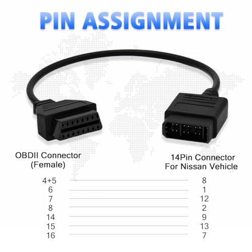 PARANNIC OBD1 to OBD2 Adapter Cable for Nissan Vehicles OBD2 16Pin to OBD1 14Pin OBDII Car Diagnostic Connector Compatible with OBD II Diagnostic Scanner (14Pin for Nissan) - Image 3