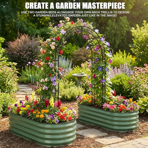 STBoo Galvanized Raised Garden Bed Outdoor, 2Pcs 4x2x1ft Oval Planter Box with Rubber Strip, Metal Raised Bed Kit for Vegetables Flowers Herbs, Olive Green - Image 2