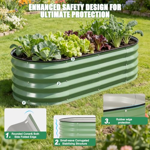 STBoo Galvanized Raised Garden Bed Outdoor, 2Pcs 4x2x1ft Oval Planter Box with Rubber Strip, Metal Raised Bed Kit for Vegetables Flowers Herbs, Olive Green - Image 3