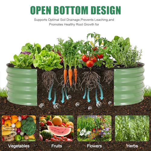 STBoo Galvanized Raised Garden Bed Outdoor, 2Pcs 4x2x1ft Oval Planter Box with Rubber Strip, Metal Raised Bed Kit for Vegetables Flowers Herbs, Olive Green - Image 5