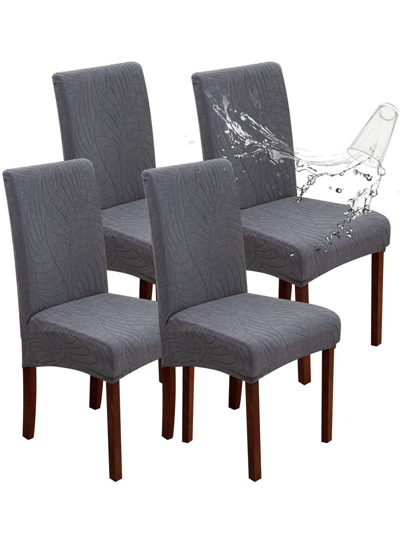 Dominy Waterproof Chair Covers Set of 4, Dining Room Chair Covers Protectors, Removable Washable Chair Slipcover, Stretch Jacquard Chair Covers for Dining Room, Kitchen，Hotel, Restaurant (Grey)  - Image 1