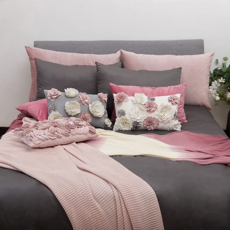 Kingrose 3D زهرة رمي وسادة تغطية وسادة ديكنت وسادة سادة الأزهار غطاء الأريكة سرير غرفة المعيشة ديكور المنزل 12 × 20 بوصة الوردي - Image 3