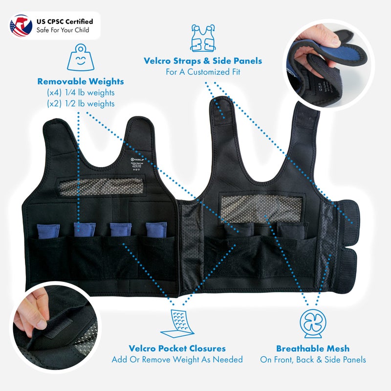 Harkla Weighted Vest for Kids - Neoprene Compression Vest - Ages 5 to 9 - Adjustable Kids Weighted Vest with 2lb weight - Breathable and Washable Compression Vest - Medium - Image 4