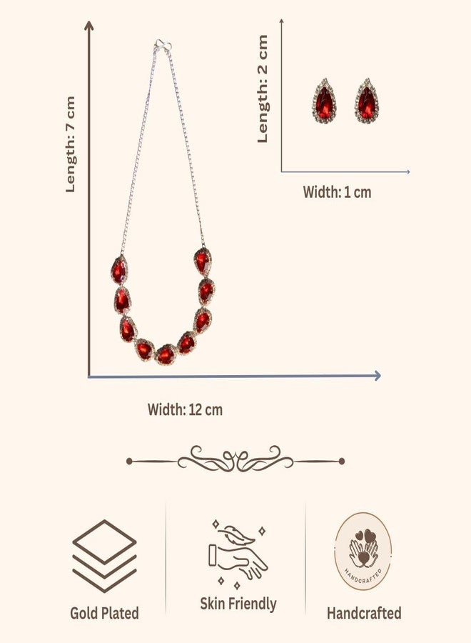 ACCESSHER Silver Plated with Ruby Red Stone Pendant Necklace Set for Women | Stylish Teardrop Necklace for Party, Ethnic | Lightweight Fashion Accessories (Ruby Red) - Image 5