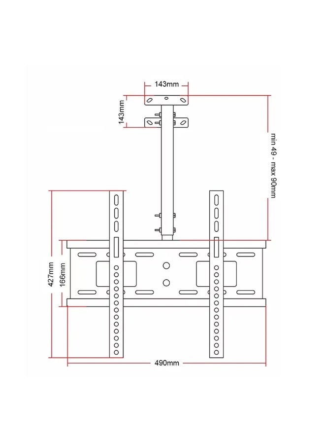 سكيل تك حامل سقف Skilltech SH CB02 لشاشات LED وLCD بمقاس 20-65 بوصة، متوافق مع معيار VESA 400x400، ارتفاع قابل للتعديل (600-1000 مم)، سعة تحميل 30 كجم – لون أسود (سلسلة اقتصادية) - Image 5