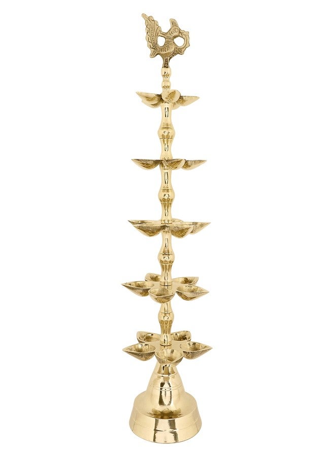 SATVIK Brass Panchmukhi Peacock Kerala Samai Puja Diya Kutthu Vilakku Oil Lamp Pooja 5 Step Diya Engraved Design Deepak Indian Diwali Pooja Home Mandir Office Décor Return Gift Items (Pack of 1) - Image 2