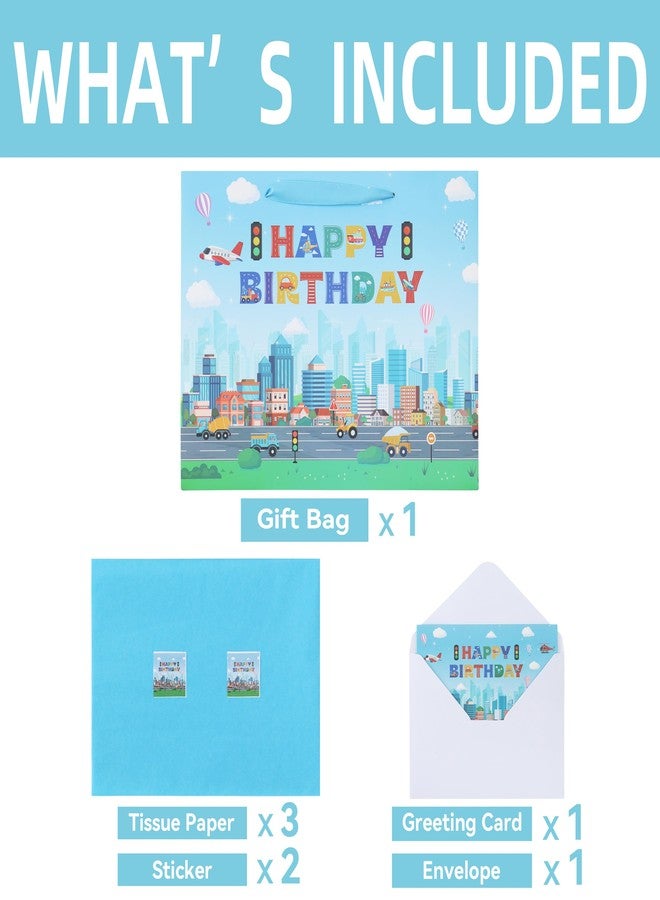 Qirrmiy 13'' Large Birthday Gift Bag Set with Handles, Greeting Card, Tissue Papers and Stickers for Boys', Girls', Kids' Party, Baby, Newborn, Birthday Design, 1 Pcs - Image 3