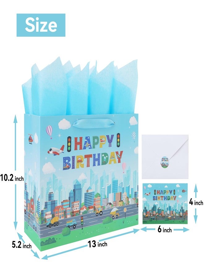 Qirrmiy 13'' Large Birthday Gift Bag Set with Handles, Greeting Card, Tissue Papers and Stickers for Boys', Girls', Kids' Party, Baby, Newborn, Birthday Design, 1 Pcs - Image 2