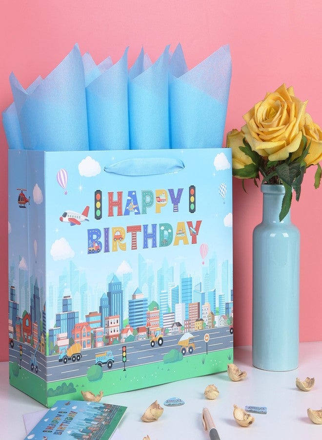 Qirrmiy 13'' Large Birthday Gift Bag Set with Handles, Greeting Card, Tissue Papers and Stickers for Boys', Girls', Kids' Party, Baby, Newborn, Birthday Design, 1 Pcs - Image 5
