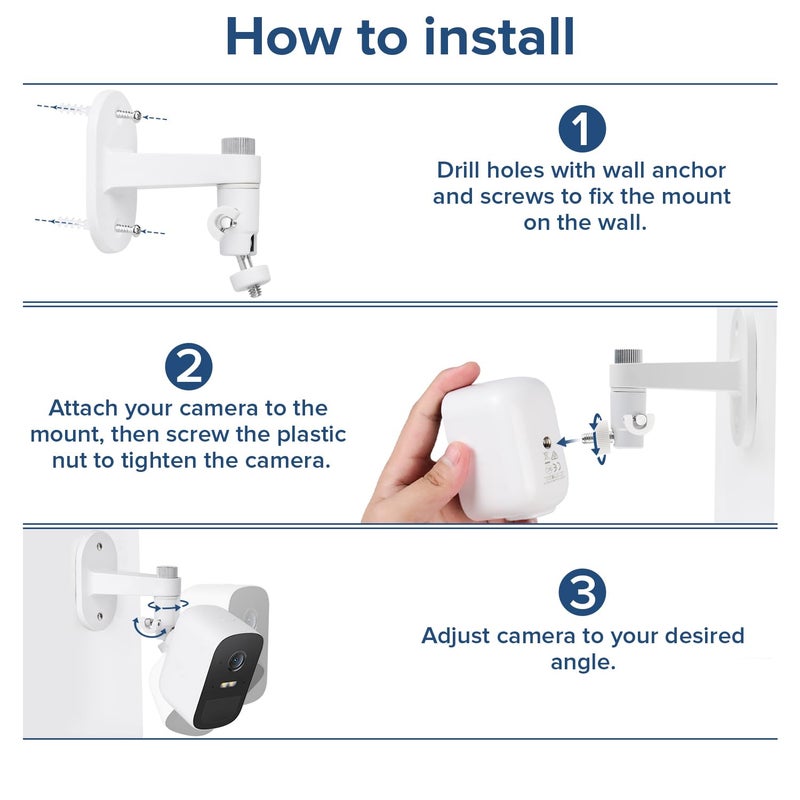 ALERTCAM 2Pack Wall Mount Compatible with eufyCam 2C/2C Pro, 2/2 Pro, 3C/S300, 3/S330, Also for SoloCam S220/C210, Adjustable Camera Mount Brackets for Eufy Camera Indoor/Outdoor - White - Image 5