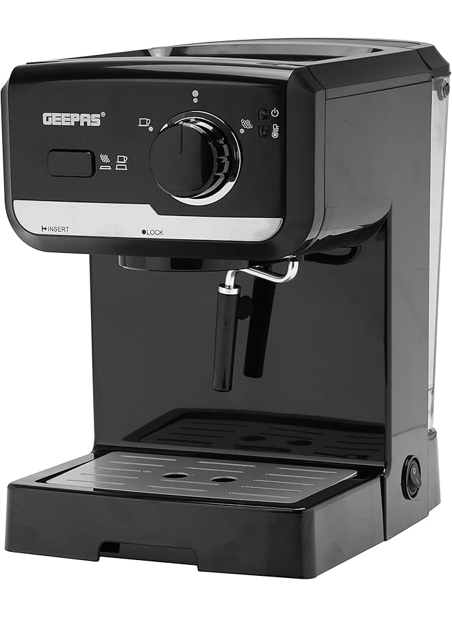 GEEPAS Gcm41507 1.25L Cappuccino Maker 1140W 15 Bar Power Brewing Pump Dual Stainless Steel Filters 2 Years Black - Image 4