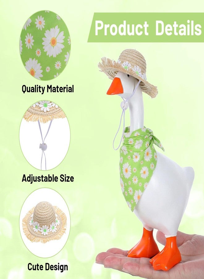 Apausvcm 2 Pcs Porch Goose Outfits with Hat and Triangular Silk Scarf, Spring Daisy Magnetic Goose Statue Clothes Accessories Cute Gooses Figurine Decor for Duck Key Holder Table Home Decoration (Green) - Image 3