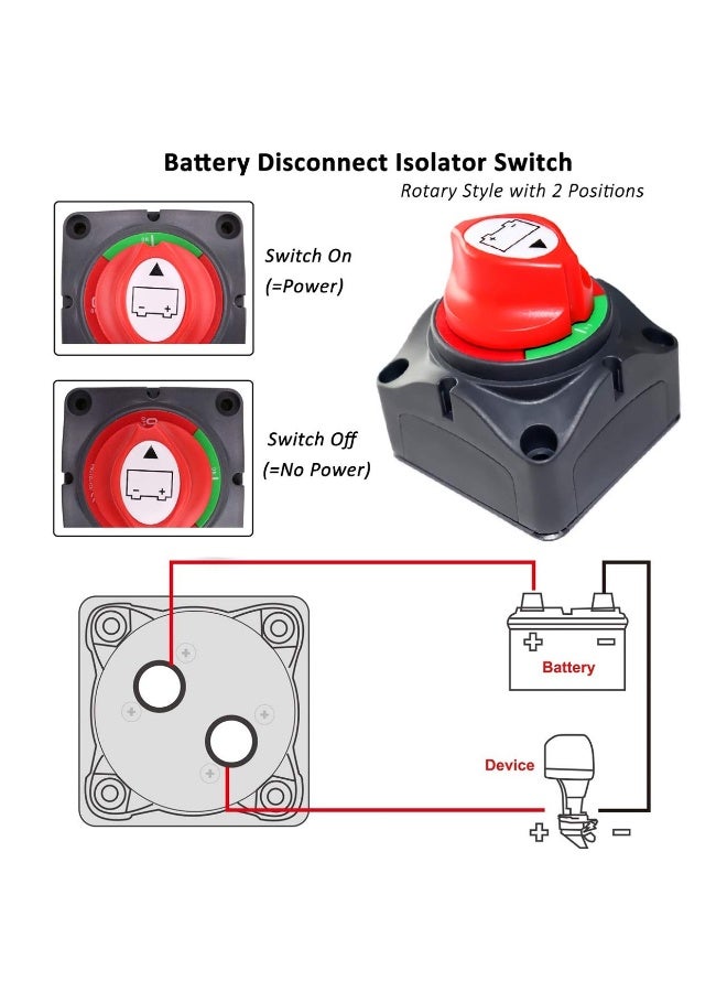 Battery Disconnect Master Switch, Dual 1-2-Both-Off, 12V-48V Cut/Shut Off for Car, RV, ATV, UTV, Marine Boat - Image 3