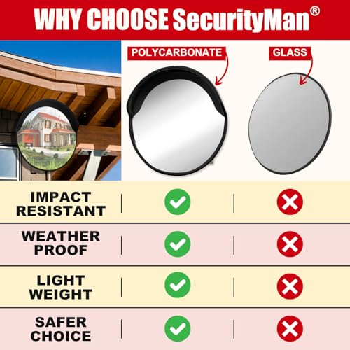 SecurityMan Large 24 Inch Convex Mirror for Blind Spots - Shatterproof Polycarbonate, 180° Wide View for Driveways, Intersections, Warehouses, Roads, and Large Areas - Indoor & Outdoor Security Mirror - Image 4