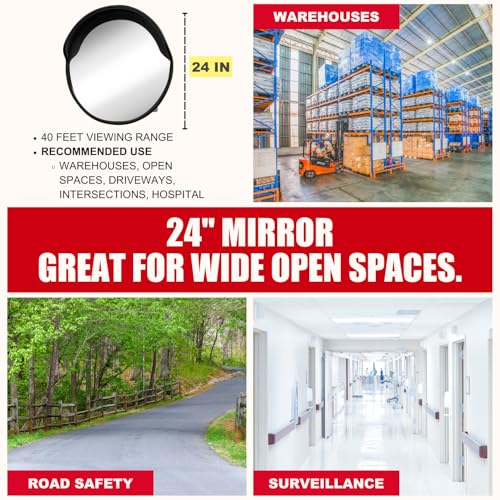 SecurityMan Large 24 Inch Convex Mirror for Blind Spots - Shatterproof Polycarbonate, 180° Wide View for Driveways, Intersections, Warehouses, Roads, and Large Areas - Indoor & Outdoor Security Mirror - Image 5