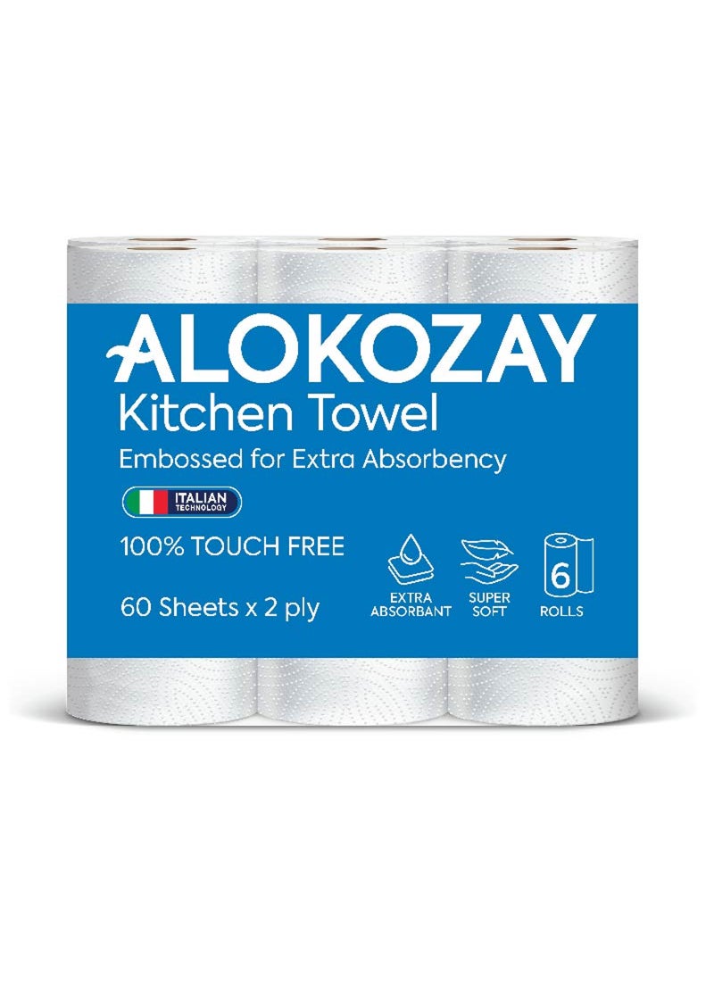 Alokozay Kitchen Towel Extra Absorbent 60 Sheets 2 Ply 6 Rolls - Image 1