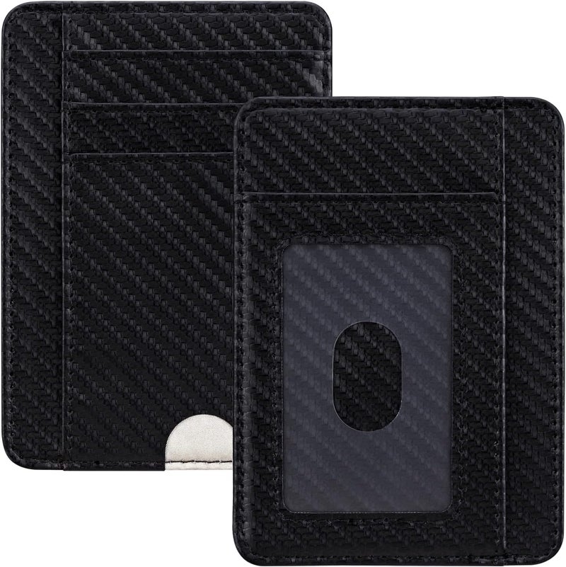 Hot Cool Slim Wallet for Men, Minimalist Front Pocket Simple Leather Credit Card Holder RFID Blocking for Men & Women, Thin Organizer Gifts, Carbon Fiber - Black - Image 1