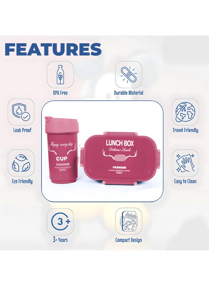 دريزو صندوق غداء للأطفال والكبار، صندوق بينتو مقاوم للتسرب بسعة كبيرة مع زجاجة مياه مطابقة، آمن للاستخدام في الميكروويف والفريزر وغسالة الأطباق، صندوق غداء مثالي للمدرسة والمكتب، وردي غامق - Image 5