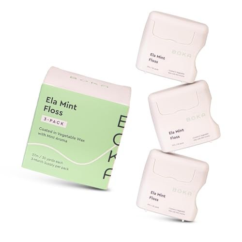BOKA Boka Ela Mint Woven Dental Floss Made from Natural Vegetable Wax TeflonFree and PetroleumFree 30 Yards of Waxed Floss Pack of 3