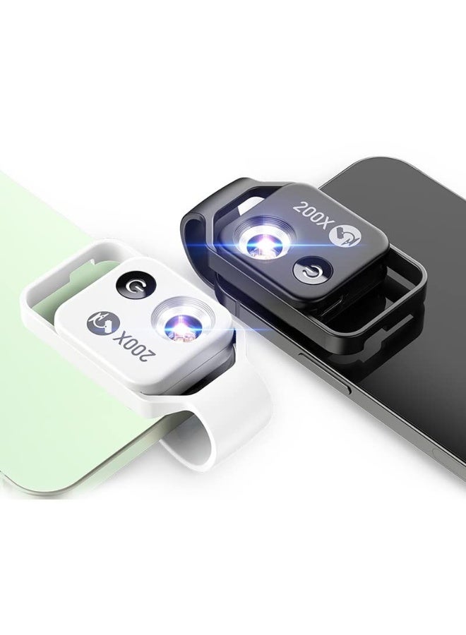معدات المجهر عدسة مجهر رقمية 200X مع دليل ضوء LED، عدسات ماكرو صغيرة للجيب (بيضاء مع LED) - Image 4