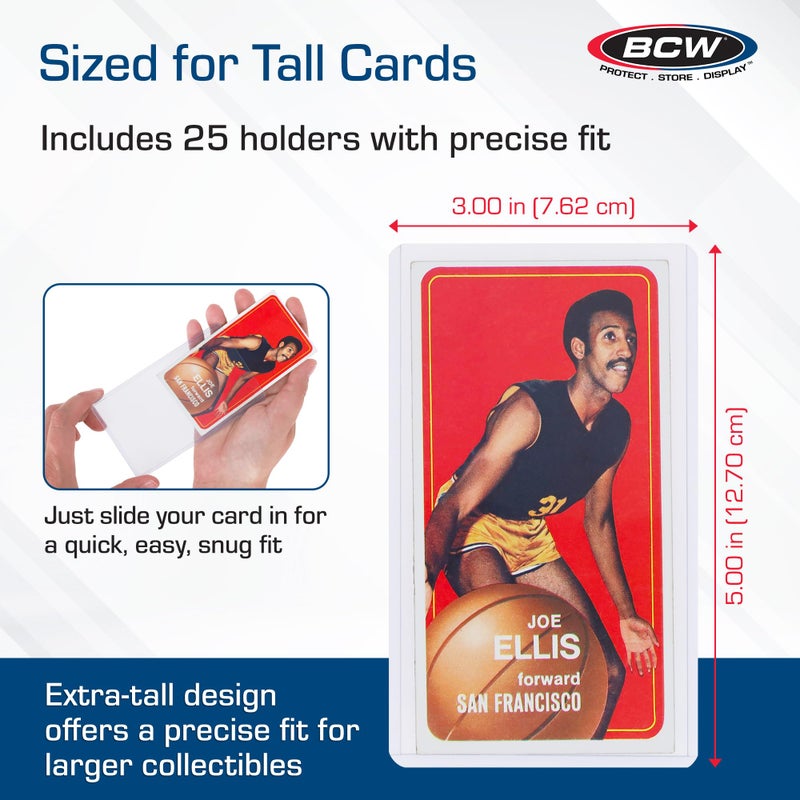 BCW Tall Card Topload Holders â€“ 25 Pack | Premium Top Loaders for Sports Trading Cards | Fits Tall Basketball, Football, Widevision Cards | Clear Rigid Toploader Card Protectors - Image 3