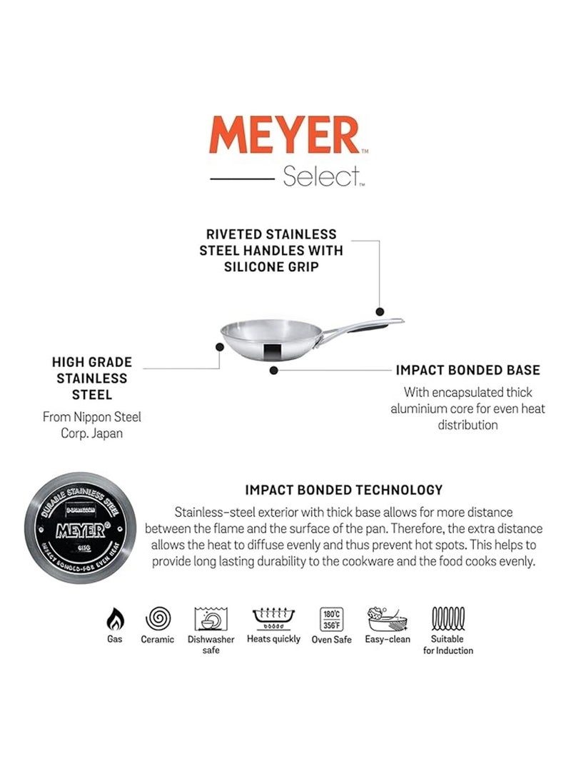 Meyer Select 22cm Stainless Steel Wok Kadai with Tempered Glass Lid – Induction Compatible, Oven & Dishwasher Safe, Metal Utensil Safe - Image 5