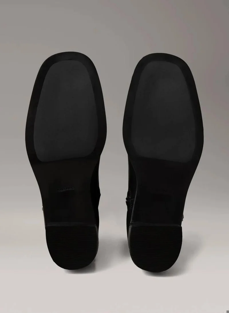Calvin Klein Ck Black Leather Square Toe Zip Ankle Boots for Women | Best Price UAE