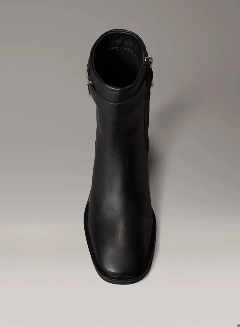 Calvin Klein Ck Black Leather Square Toe Zip Ankle Boots for Women | Best Price UAE