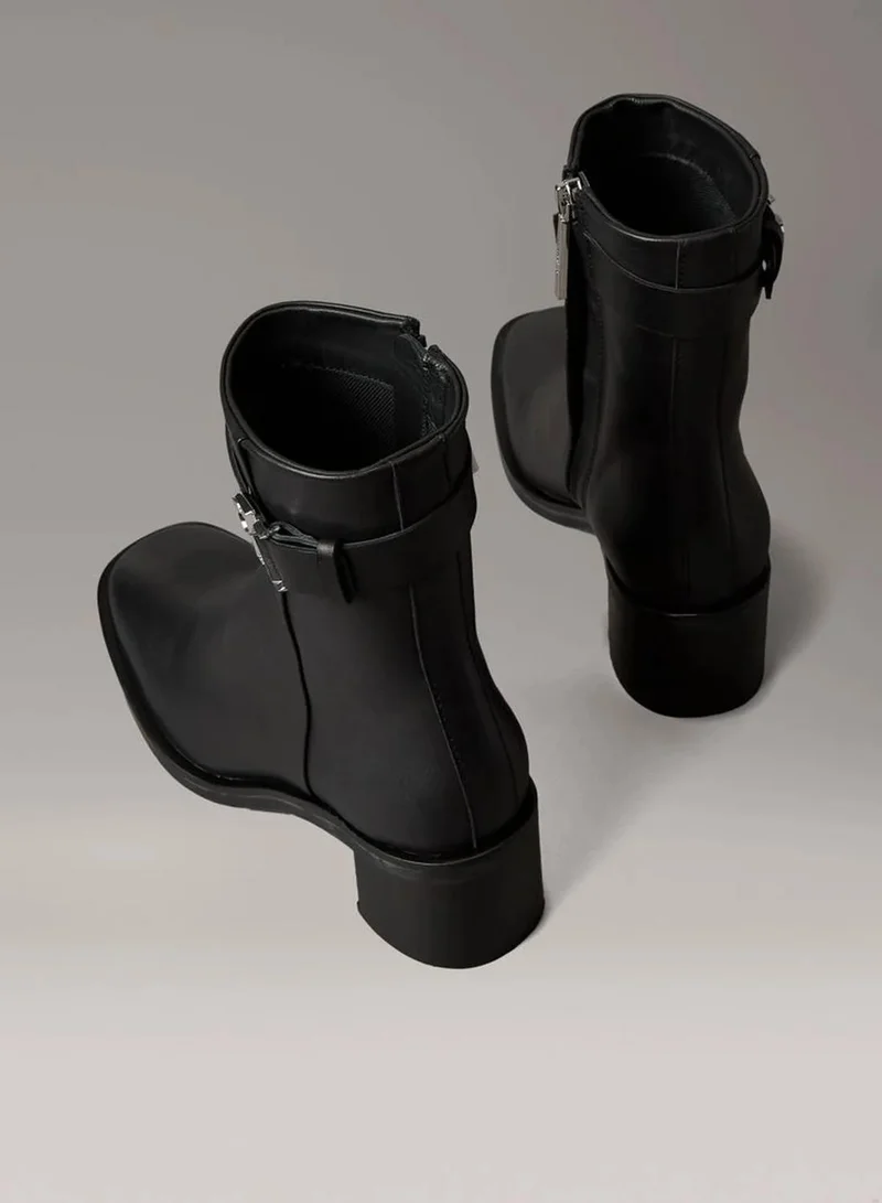 Calvin Klein Ck Black Leather Square Toe Zip Ankle Boots for Women | Best Price UAE