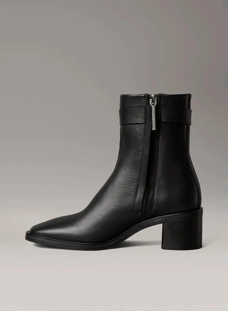 Calvin Klein Ck Black Leather Square Toe Zip Ankle Boots for Women | Best Price UAE