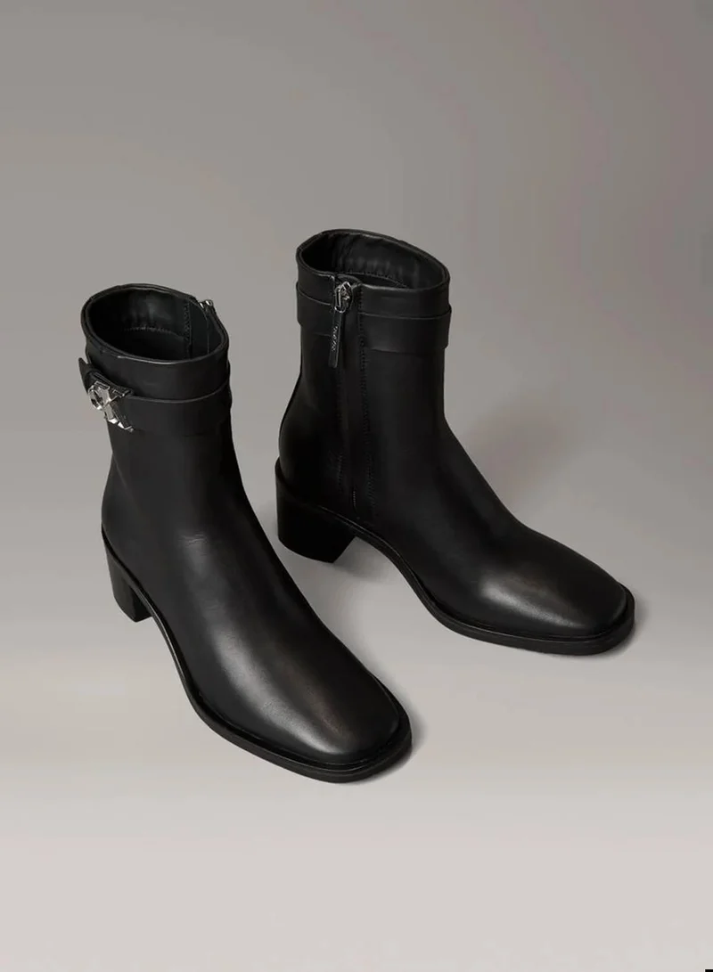 Calvin Klein Ck Black Leather Square Toe Zip Ankle Boots for Women | Best Price UAE