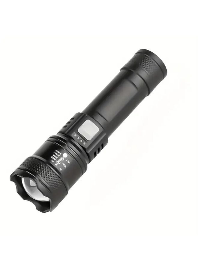 Black USB Rechargeable High Lumen Spotlight Adjustable Zoom 3 Modes Portable Flashlight - Image 1