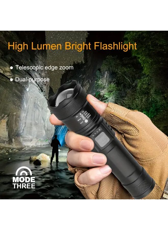 Black USB Rechargeable High Lumen Spotlight Adjustable Zoom 3 Modes Portable Flashlight - Image 5