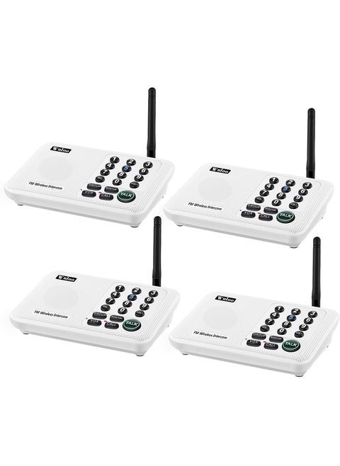 Wuloo Intercoms Wireless for Home 5280 Feet Range 10 Channel 3 Code, Wireless Intercom System for Home House Business Office, Room to Room Intercom, Home Communication System (4 Units Set, White)