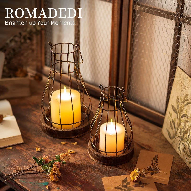 Romadedi Lantern Farmhouse Home Decor - Rustic Candle Holders Decorative Lanterns for Candle Living Room Kitchen Dining Coffee Table Fireplace Mantle Outdoor - Image 2