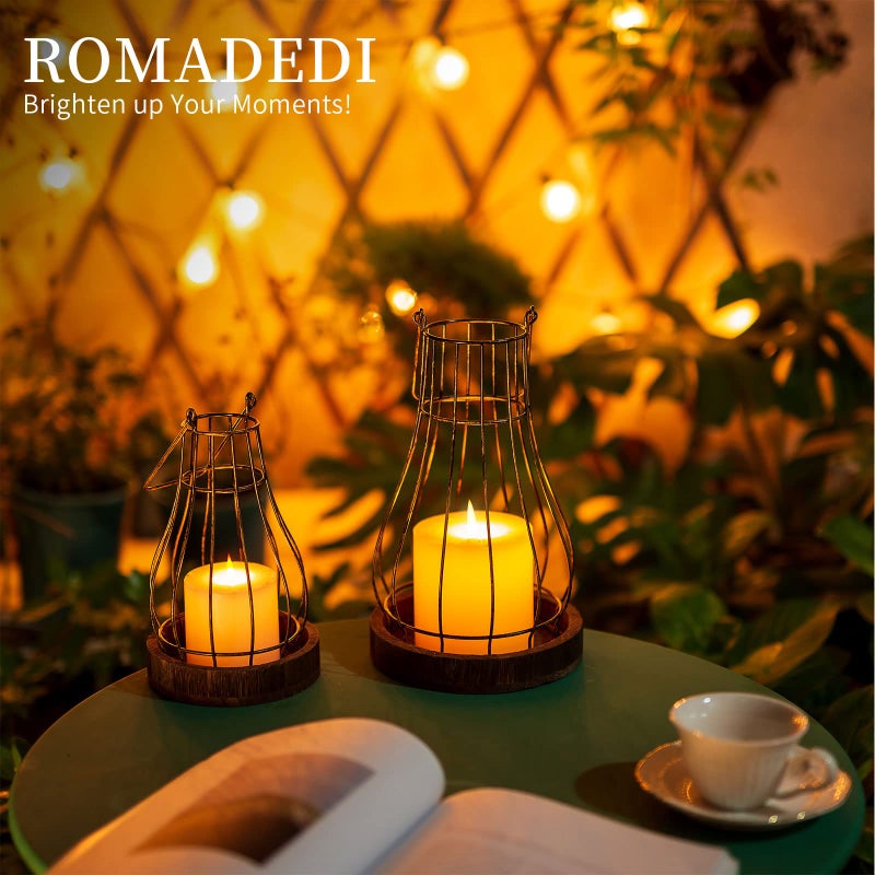 Romadedi Lantern Farmhouse Home Decor - Rustic Candle Holders Decorative Lanterns for Candle Living Room Kitchen Dining Coffee Table Fireplace Mantle Outdoor - Image 3