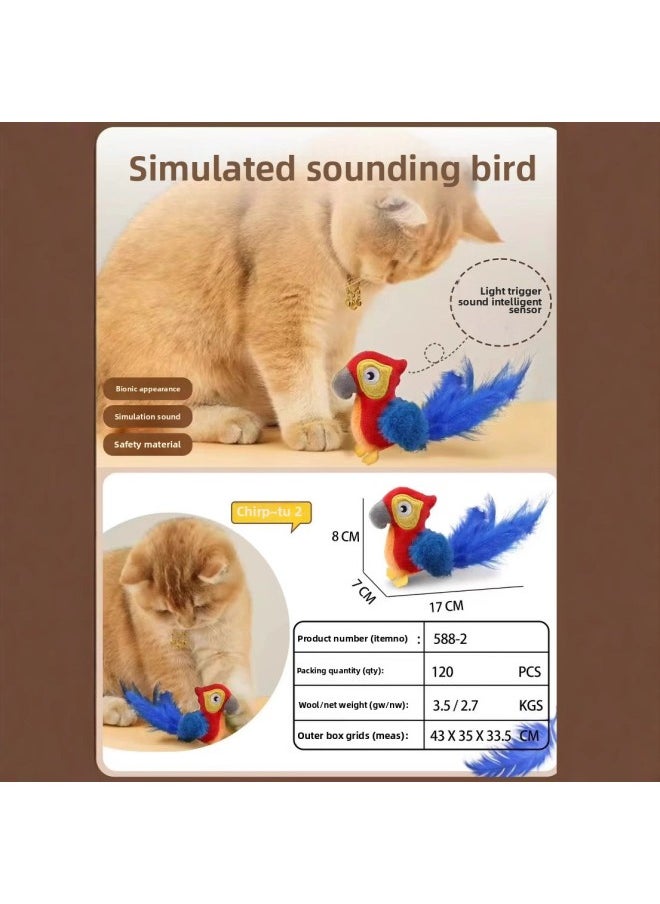 Plush Toy Flapping Simulation Electric Sparrow Shaking Bird Cat Self-hi Play Wing Bird Tease Cat Artifact-Color:Electric Touch Sensor Sound And Light Sparrow  - Image 3
