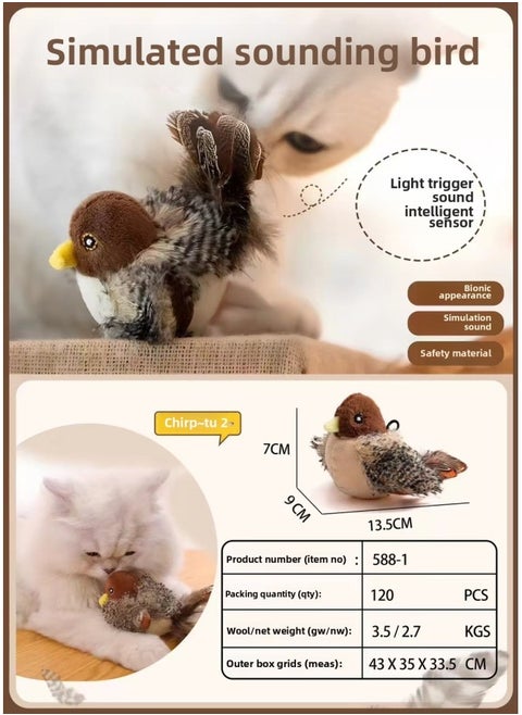 Plush Toy Flapping Simulation Electric Sparrow Shaking Bird Cat Self-hi Play Wing Bird Tease Cat Artifact-Color:Electric Touch Sensor Sound And Light Sparrow