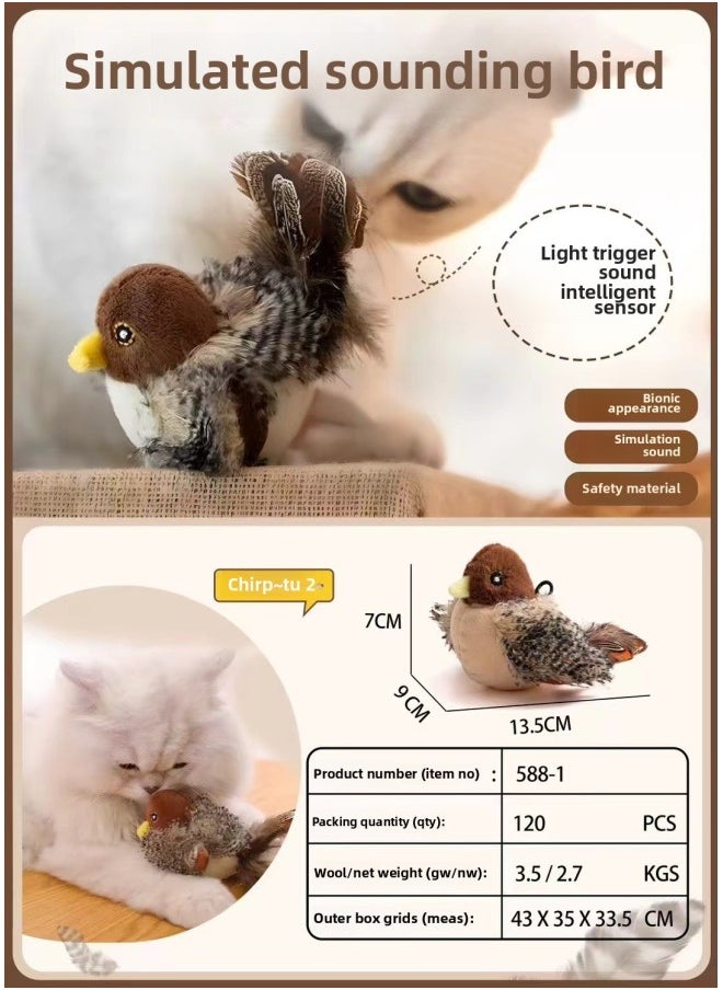 Plush Toy Flapping Simulation Electric Sparrow Shaking Bird Cat Self-hi Play Wing Bird Tease Cat Artifact-Color:Electric Touch Sensor Sound And Light Sparrow  - Image 1