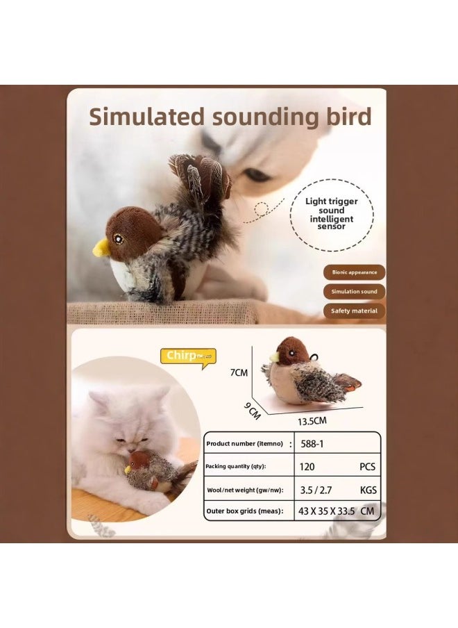 Plush Toy Flapping Simulation Electric Sparrow Shaking Bird Cat Self-hi Play Wing Bird Tease Cat Artifact-Color:Electric Touch Sensor Sound And Light Sparrow  - Image 2