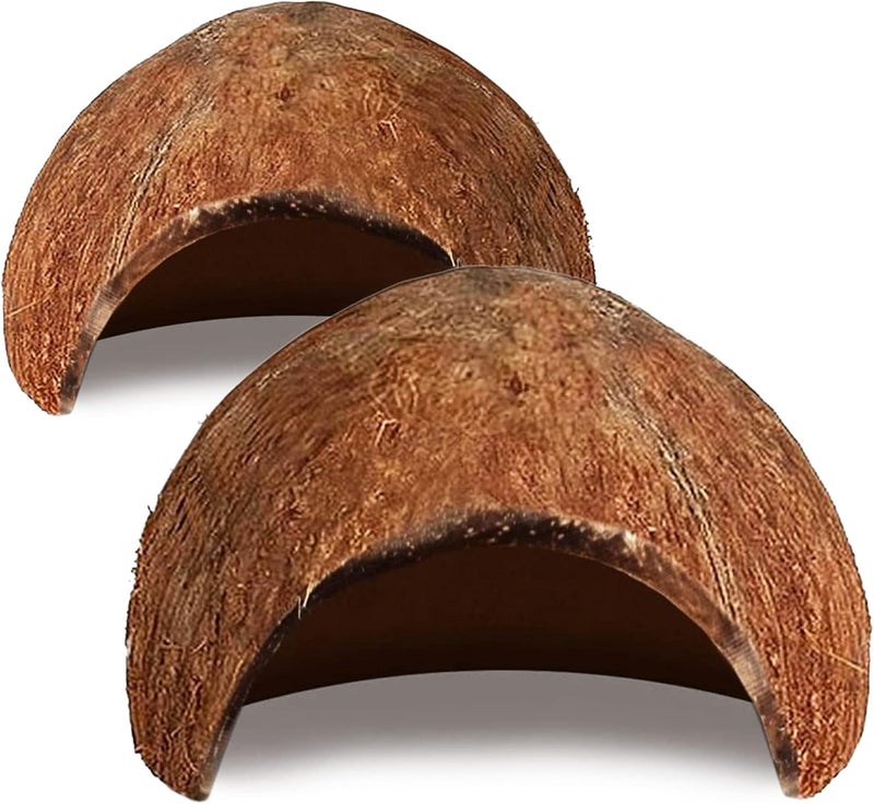 SunGrow Crested Gecko Coconut Huts, 5x3 Inches Reptile Climbing Hide, Leopard Gecko Tank Cage Habitat Accessories, Smooth-Edged Coconut Shell for Exercise, Crawling, Perching and Basking Spot, 2 Pcs - Image 1