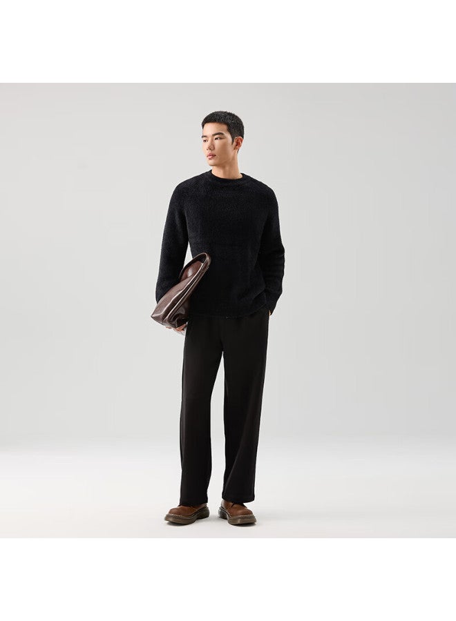 Markless Faux Mink Fleece Sweater, Men's Commuter Warm Autumn And Winter Thick Knit Pullover Round Neck Base Layer 4703, Black, L - Image 3