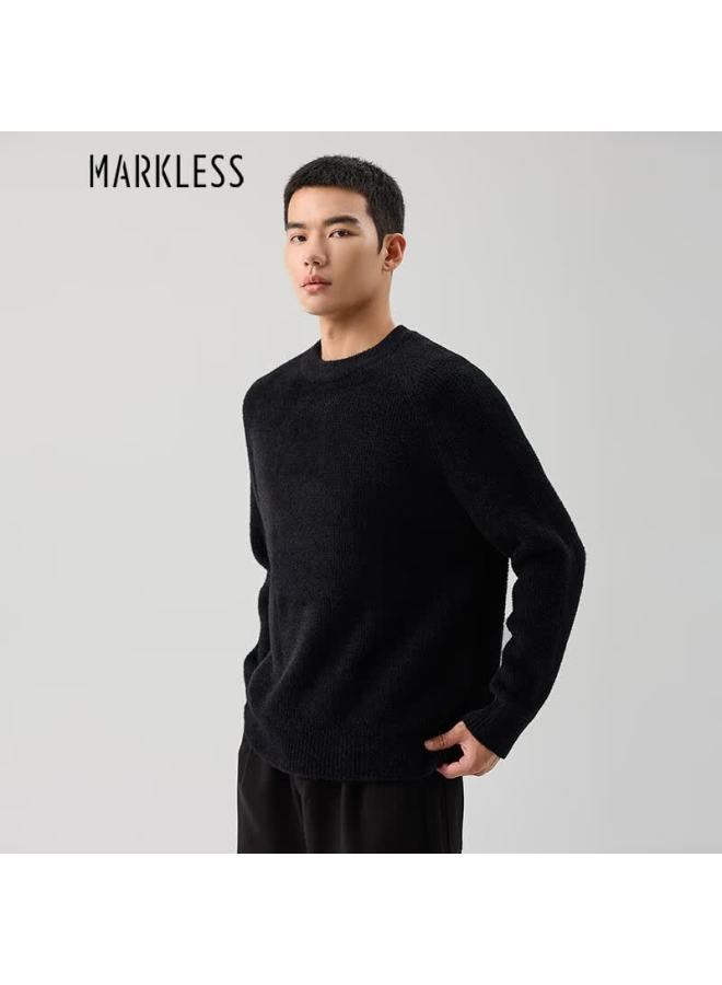 Markless Faux Mink Fleece Sweater, Men's Commuter Warm Autumn And Winter Thick Knit Pullover Round Neck Base Layer 4703, Black, L - Image 1