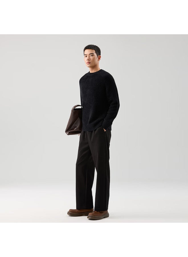 Markless Faux Mink Fleece Sweater, Men's Commuter Warm Autumn And Winter Thick Knit Pullover Round Neck Base Layer 4703, Black, L - Image 2