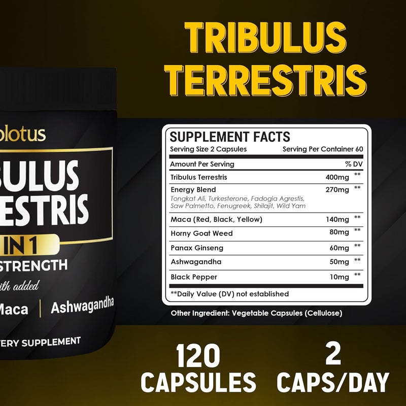 Zolotus 13in1 Tribulus Terrestris Capsules with Maca Horny Goat Weed Panax Ginseng Saw Palmetto Tongkat Ali Shilajit  More  Energy Stamina Supplement for Men  Women  120 Counts - Image 4