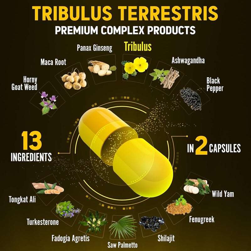 Zolotus 13in1 Tribulus Terrestris Capsules with Maca Horny Goat Weed Panax Ginseng Saw Palmetto Tongkat Ali Shilajit  More  Energy Stamina Supplement for Men  Women  120 Counts - Image 5
